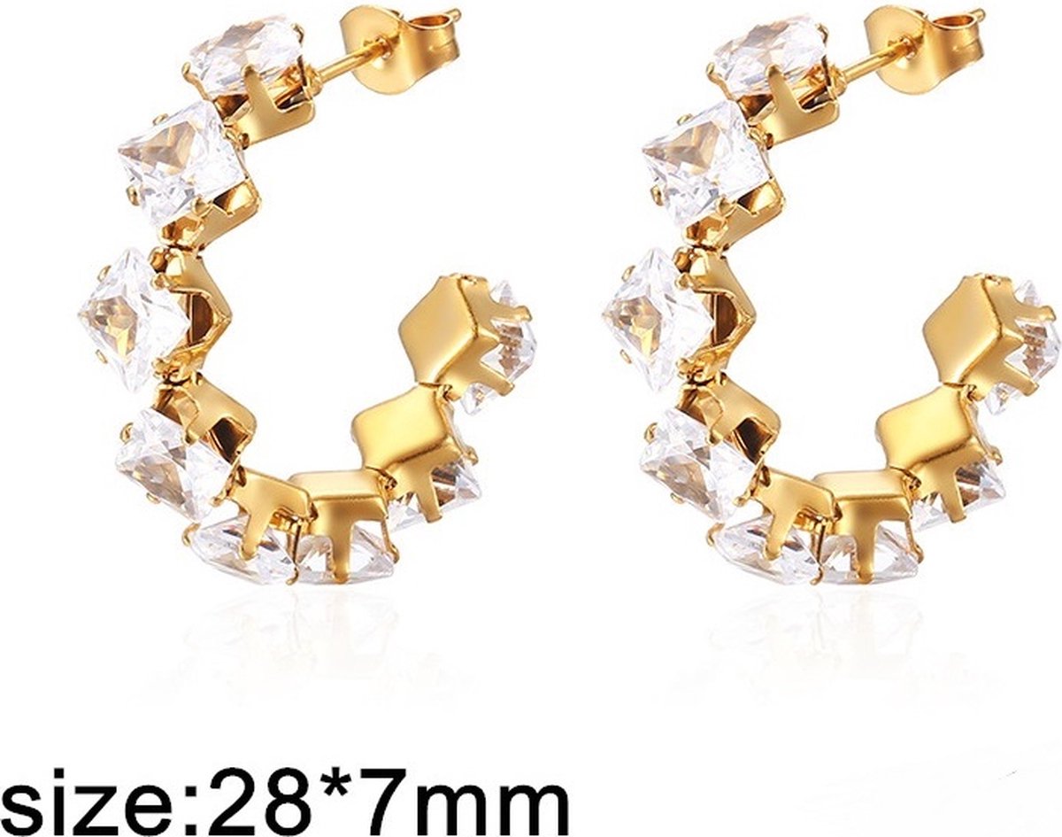 Oorring goud staal 4960 met heldere steentje