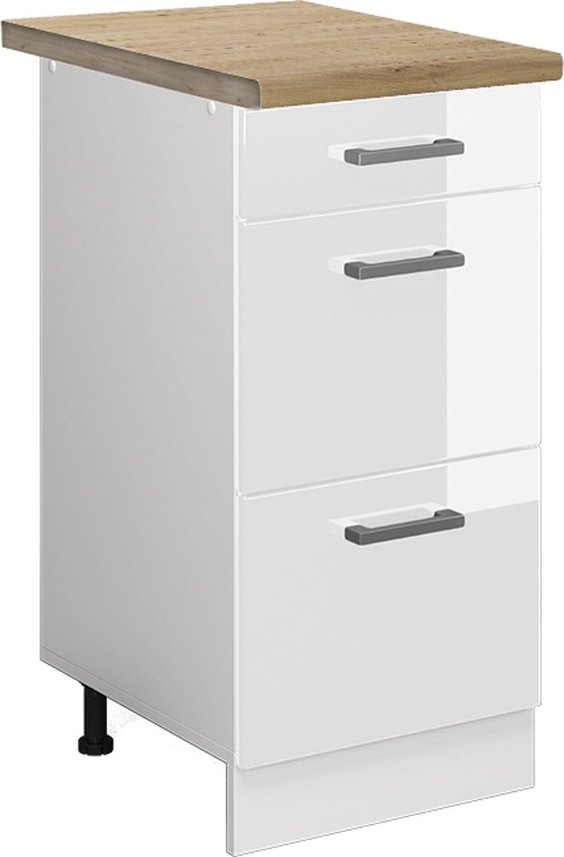 Vicco R-Line Keukenonderkast – 40 cm met laden, WB Eik Wit Hoogglans Wit Hoogglans/Wit