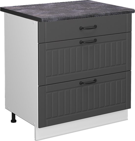 Vicco Fame- Line Meuble bas de cuisine – 80 cm avec 3 tiroirs, WB Anthracite Maison de campagne anthracite avec 3 tiroirs, WB Anthracite