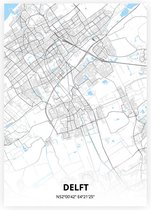 Delft plattegrond - A4 poster - Zwart blauwe stijl