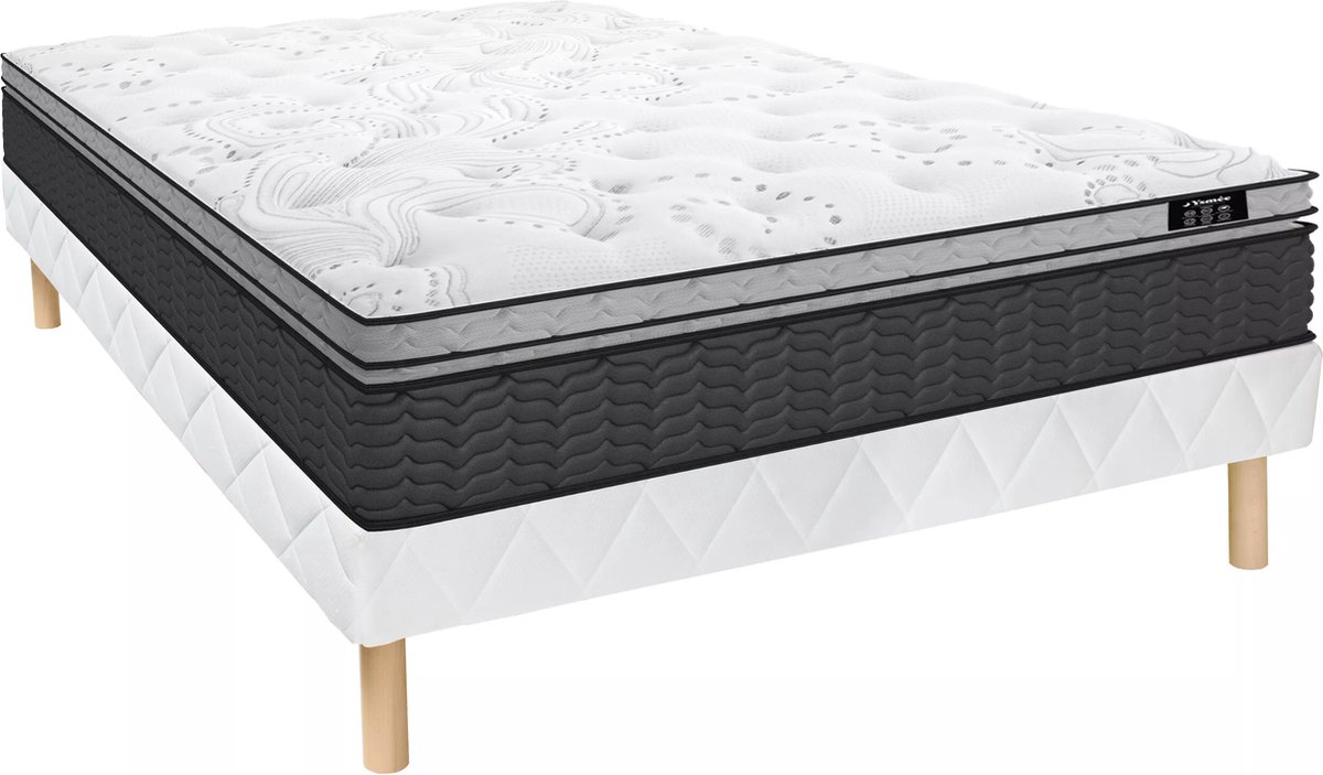 Vente-unique Set bedbodem + hybride matras met pocketveren en geïntegreerd dekhybride matras GAMIANI van DREAMEA - 35 cm dik - 140 x 190 cm