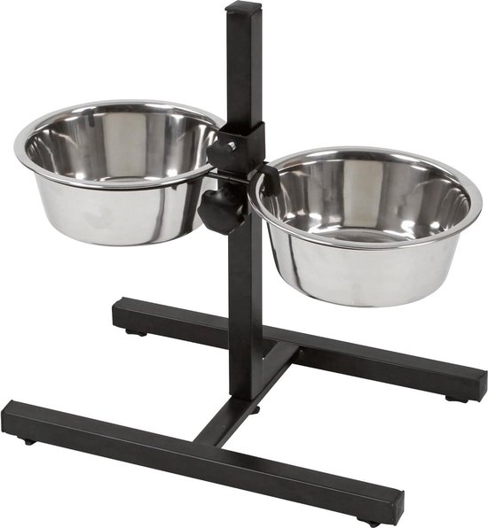 Kerbl Voerbare voederbak voor honden, in hoogte verstelbaar, roestvrijstalen bakken, wit, 1800 ml