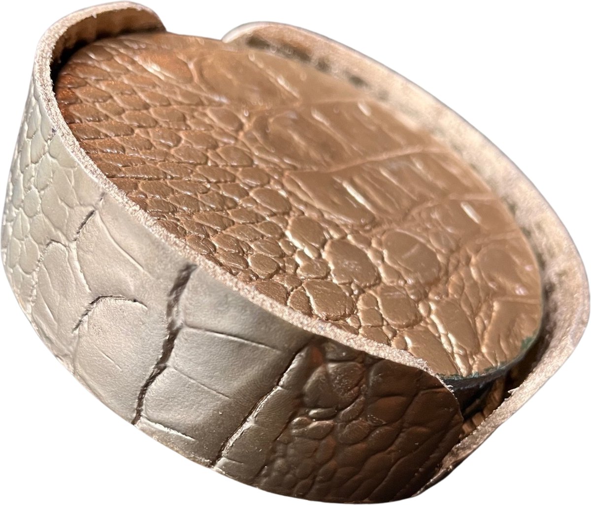 Pattiny - Onderzetterhouder - Leer - Croco - Goud - Rond - 6 Stuks Onderzetters
