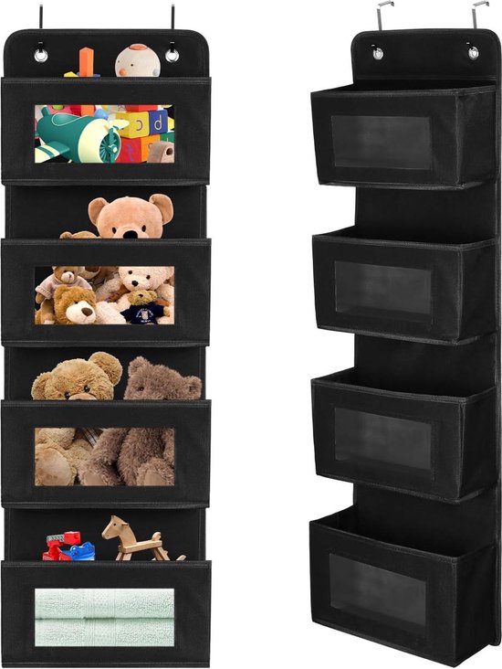 YOUDENOVA Deurorganizer, hangorganizer, hangrek met 4 grote vakken met venster en 3 pvc-vakken