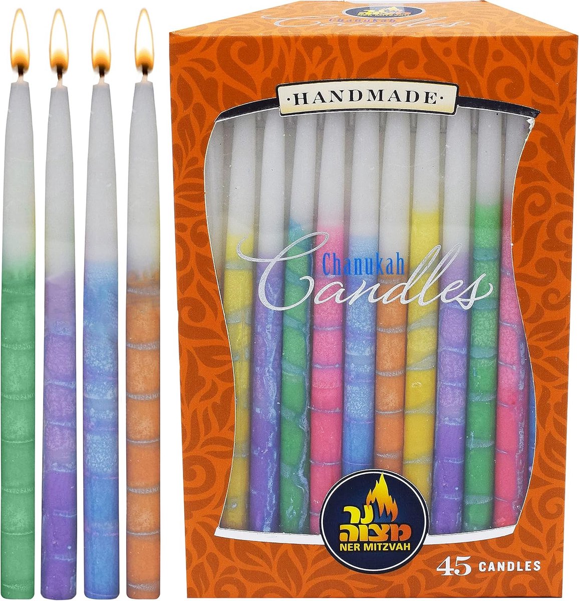 Chanukah Candles, Light your Menorah with these beautiful decorated Chanukah candles Burning time 1.5 hour 45pk.