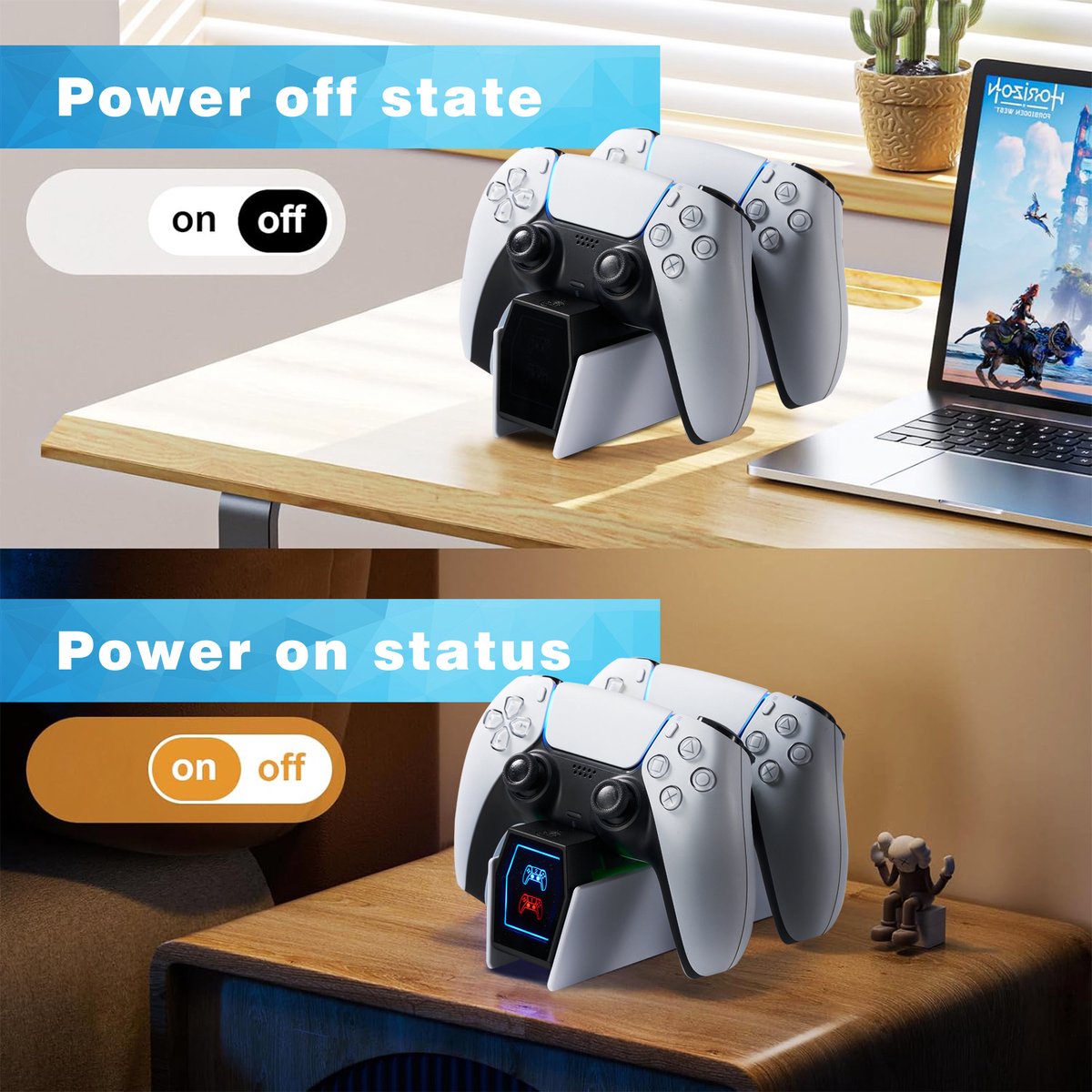 YONO Controller Oplaadstation geschikt voor PlayStation 5 - PS5 DualSense Controllers - Dual Oplader - Charging Dock - Wit - Liggend – foto 7