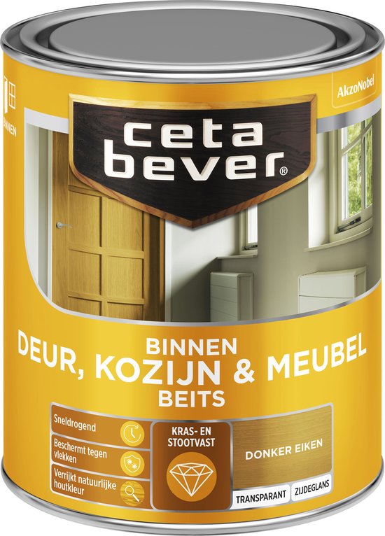 Cetabever - Binnenbeits Deur, Kozijn & Meubel Transparant Zijdeglans - Donker eiken - 750 ML