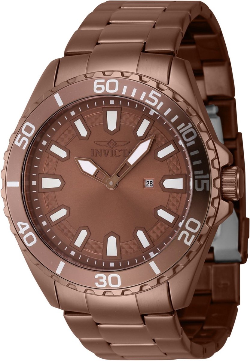 Invicta Pro Diver 46896 Heren Horloge - Waterdicht - Analoog - Quartz Uurwerk - Roestvrij Staal met bruine Wijzerplaat - 46mm