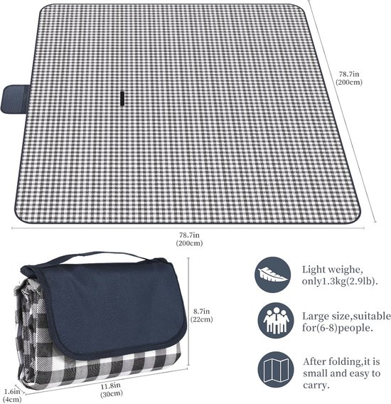 LARUTAN Extra grote waterdichte picknickdeken 200 x 300 cm