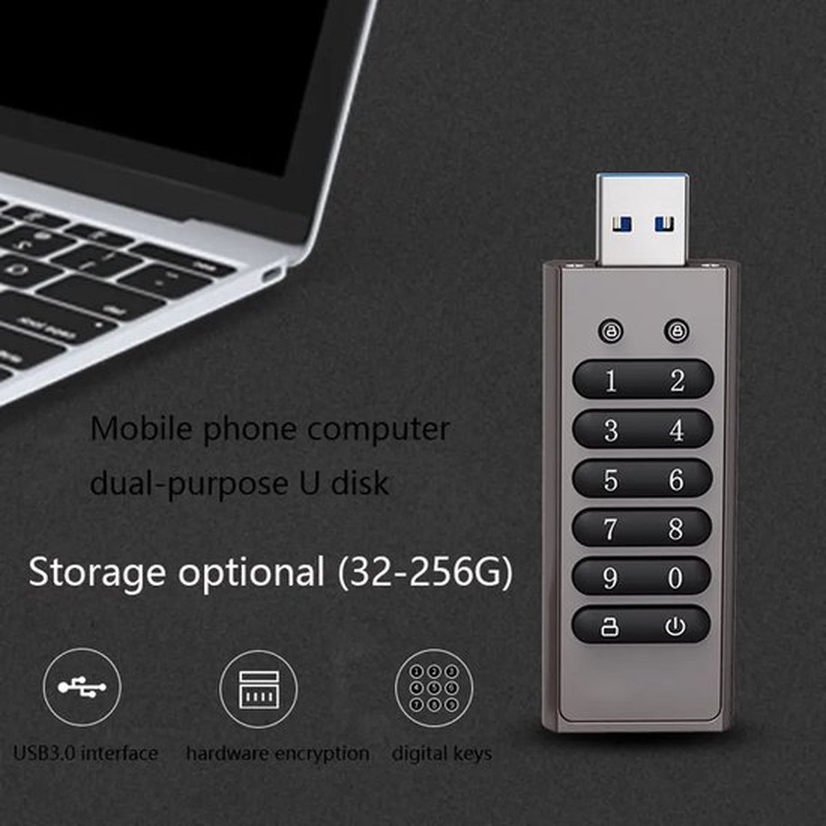 NTRONIC Encrypted USB Flash Drive | 64 GB | Clé USB 3.0 | Cryptage AES256 |  PIN... | bol