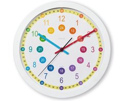 Kinderwandklok voor het leren van de tijd - Geluidsarme analoge klok met grote wijzerplaat en vriendelijke kleuren