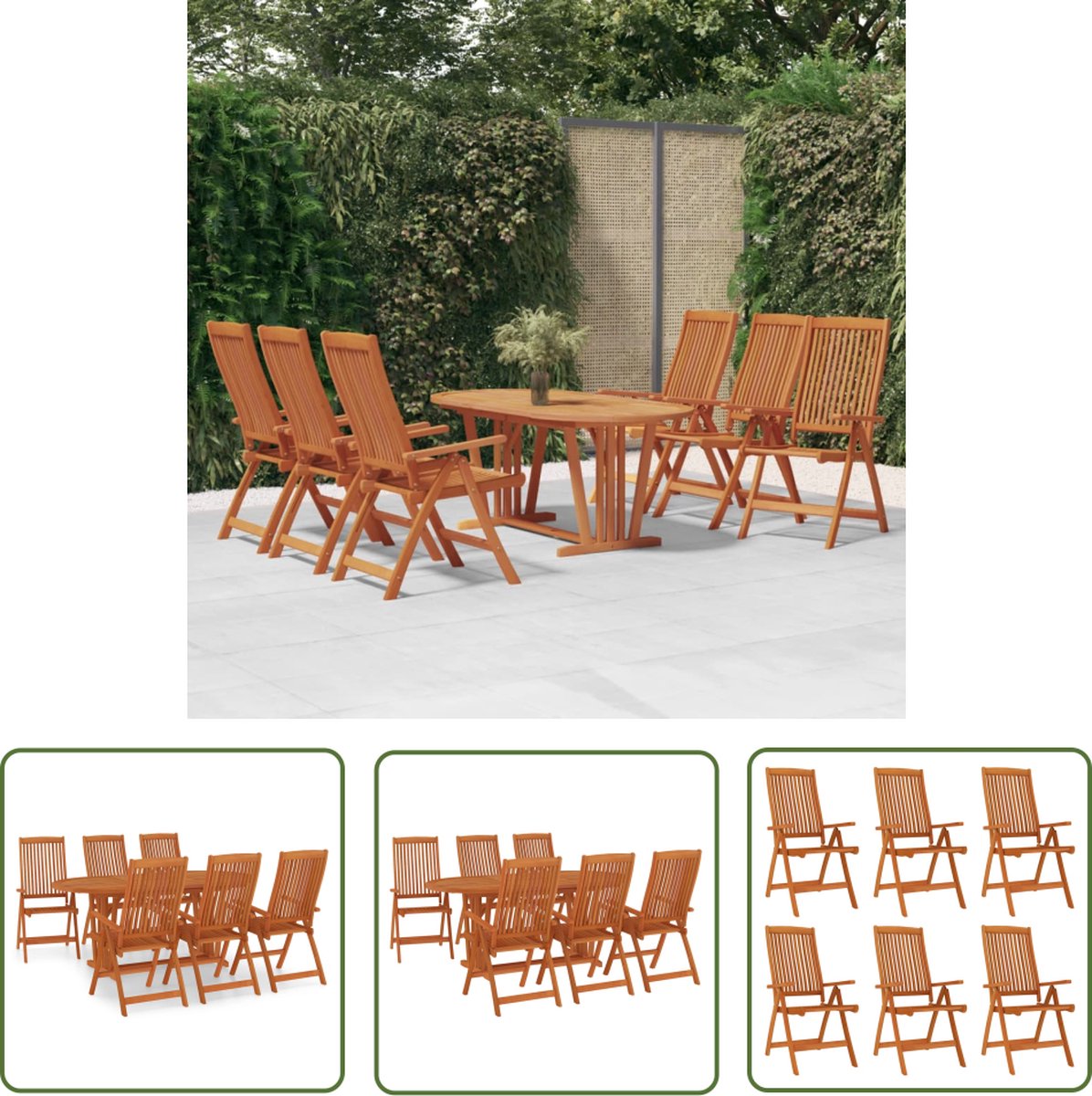 Massief eucalyptushout tuinset met uitbreidingstafel van The Living Store.