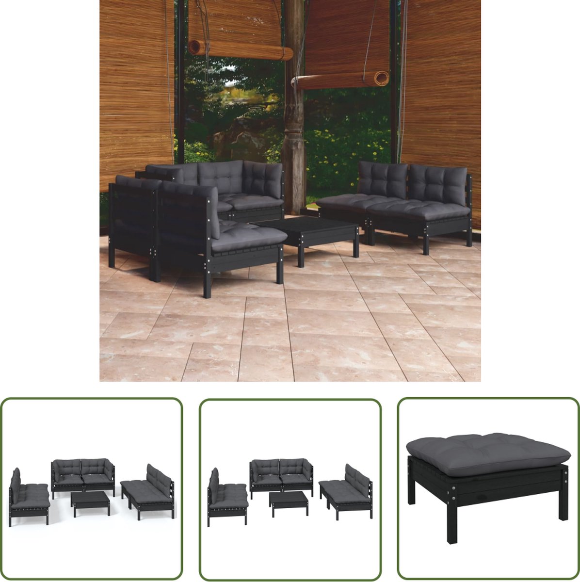 The Living Store 7-delige Loungeset met kussens massief grenenhout - Loungeset - Houten Lounge Set - Tuinset - Loungegroep - Buitendining
