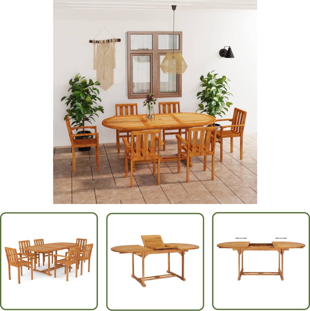The Living Store 7-delige Tuinset massief teakhout - Tuinstoel - Teak Meubels - Eetkamerset - Outdoor Furniture - Buitenleven