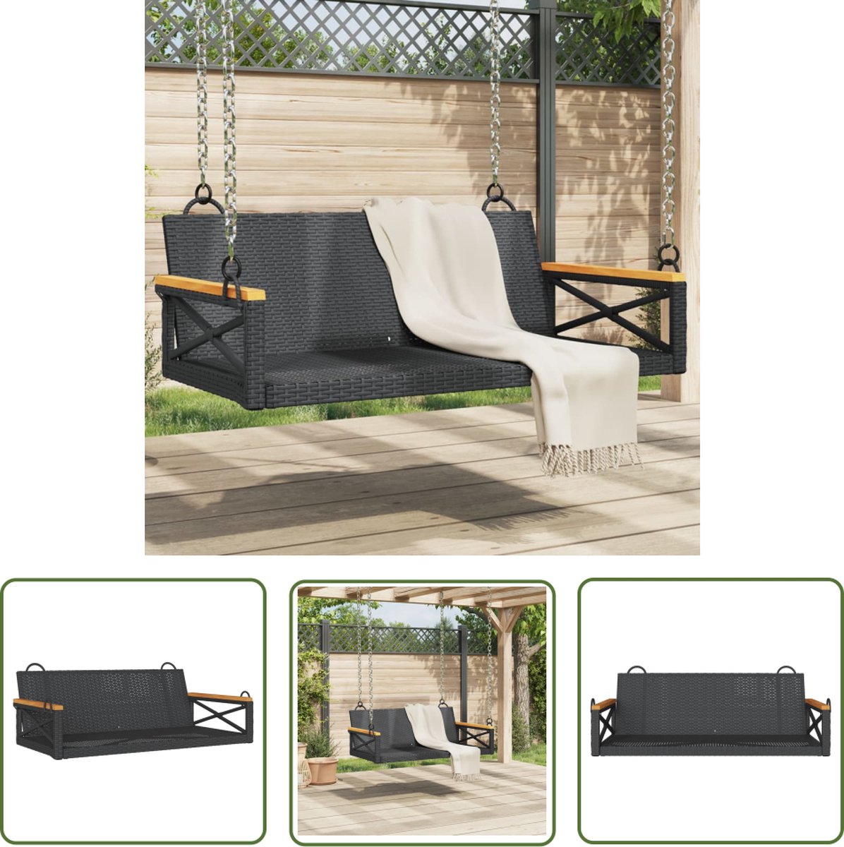 vidaXL Buitenschrijnwerk - Schommelbank - Schommelbank 109x62x40 cm poly rattan zwart - Lounge Set - Relaxstoel - Tuinbank