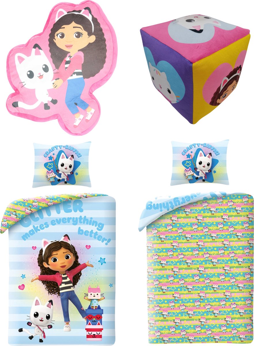 Gabby ET LA Maison Magische Garden Beddengoed voor kinderen, 1 persoon, 100% katoen, Oeko-Tex, dekbed 140 x 200 cm kussensloop 63 x 63 cm, omkeerbaar meisjesprint, roze