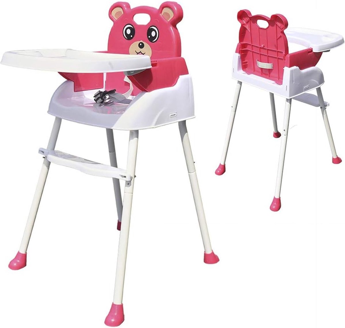 Image of 4-in-1 Kinderstoel voor Baby's - Inklapbaar en Verstelbaar - Veiligheidsgordel & Dienblad (Roze)
