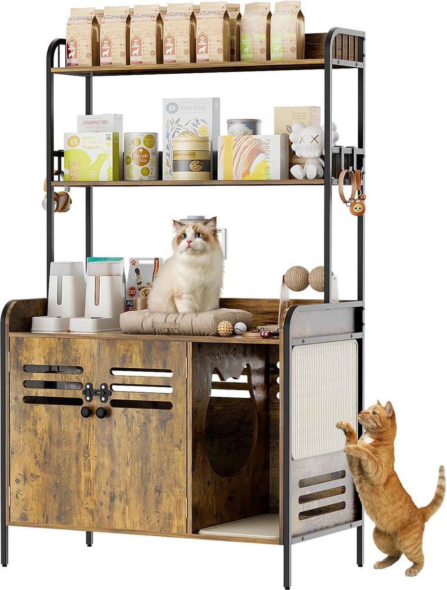 Goodivery ® Stijlvolle Houten Kast voor Katten met Verborgen Kattenbak en Opbergruimte