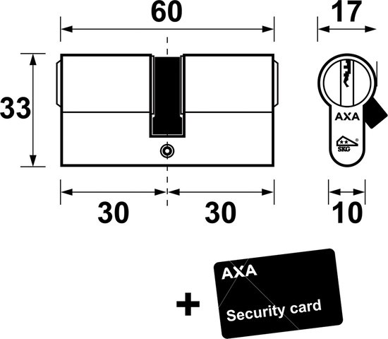 AXA Dubbel Cilinderslot - 30/30 mm - Ultimate Security+ - Veiligheidscilinder Vernikkeld - SKG** - incl. 3 sleutels - met Hotelfunctie