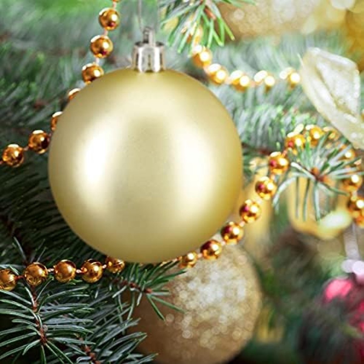 Kerstballen - Set van 100 stuks, kerstdecoratie, mat, glanzend, Kerstversiering, glitters, kerstboom ballen - Goud - Kerstboomdecoratie – foto 4