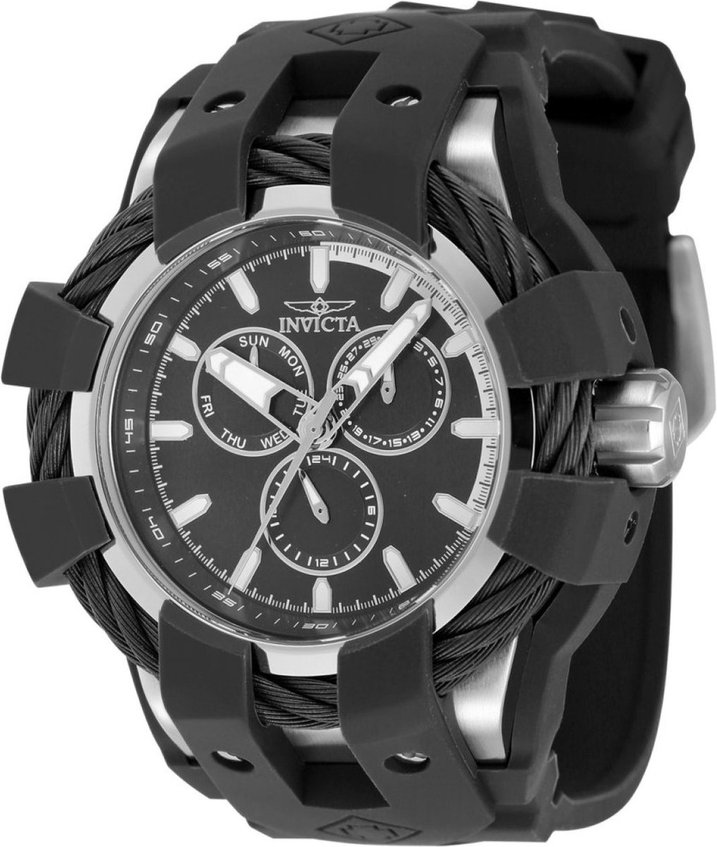 Invicta Bolt 47834 Heren Horloge - Waterdicht - Analoog - Quartz Uurwerk - Roestvrij Staal met zwarte Wijzerplaat - 50mm