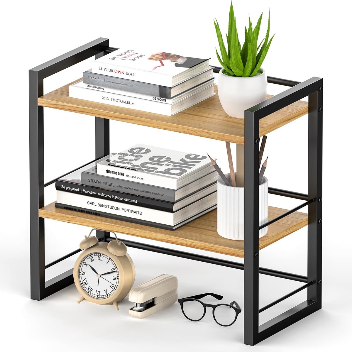 La'Moussawi ® Multifunctioneel Houten Bureau Organizer en Opbergrek voor Boeken en Accessoires