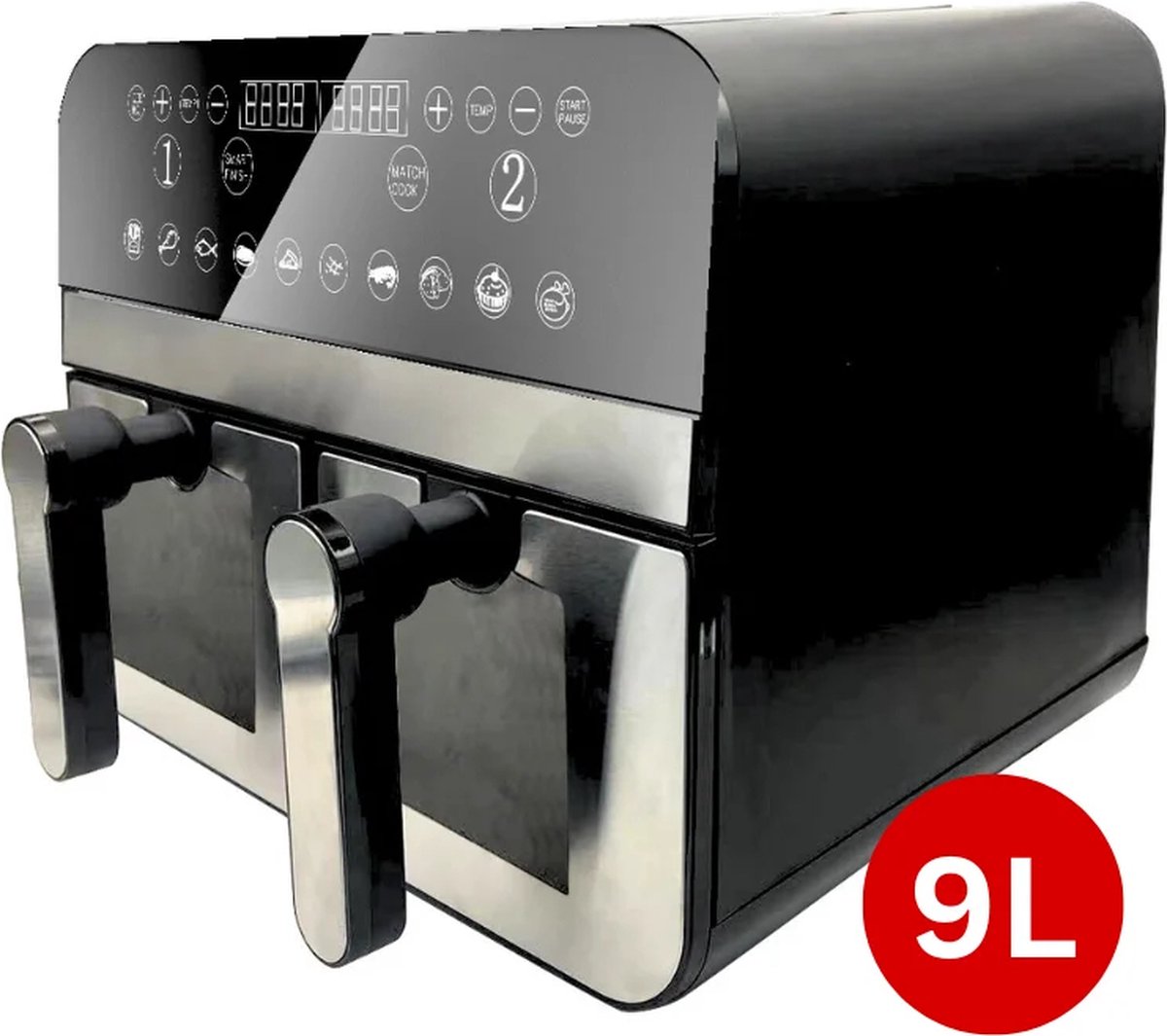 Afbeelding 3 van COMFY NEST – Dubbele XXL Airfryer met vensters – 9 L - Elegant Zwart/Zilver Design