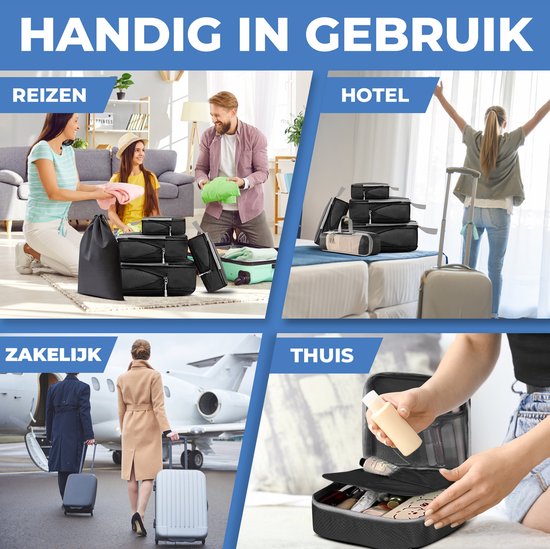 Cubes de compression - Set organisateur de valise - 8 pièces - Organisateur de Vêtements et de bagages - Compression - Cubes de voyage - Accessoires de vêtements pour bébé de voyage - Pour Tassen et Sacs à dos - Zwart