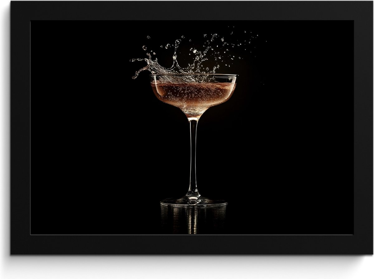 FrameYourWall Fotolijst inclusief poster - Posterlijst 30x20 cm - Posters - Cocktail - Zwart - Spetters - Glas - Foto in lijst - Keuken decoratie muur - Wanddecoratie accessoires - Muurdecoratie - Schilderijen Cocktail - Spetters