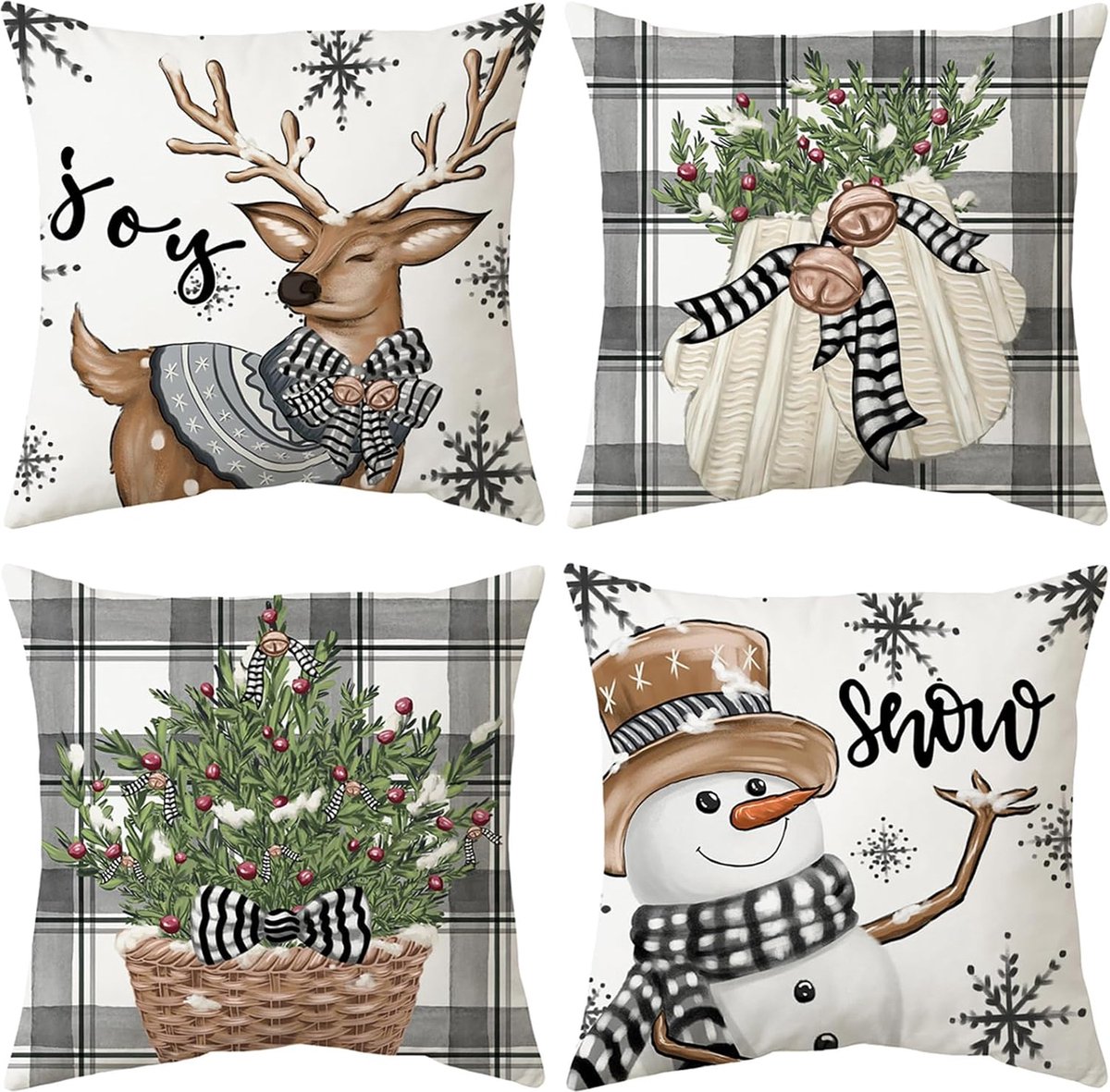 Goodivery ® Kerstmis Kussenhoezen Set van 4 voor Sfeervolle Winterdecoratie van je Interieur