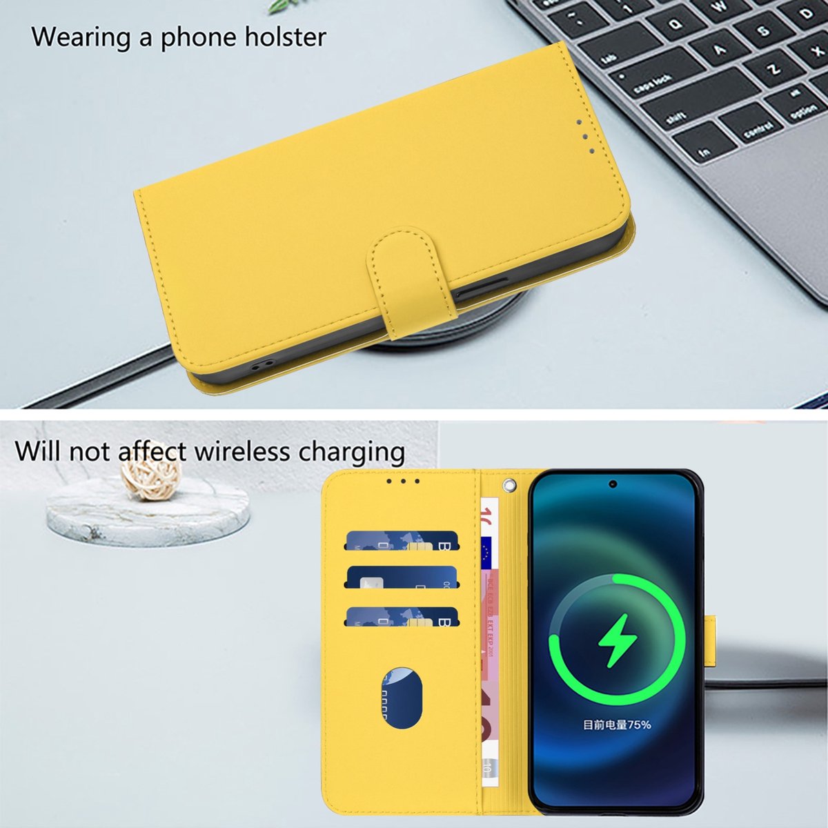 Mobigear Telefoonhoesje geschikt voor Apple iPhone 16 Hoesje | Mobigear Urban Wallet Bookcase Portemonnee | Pasjeshouder voor 3 Pasjes | Telefoonhoesje voor Pinpas / OV Kaart / Rijbewijs - Geel