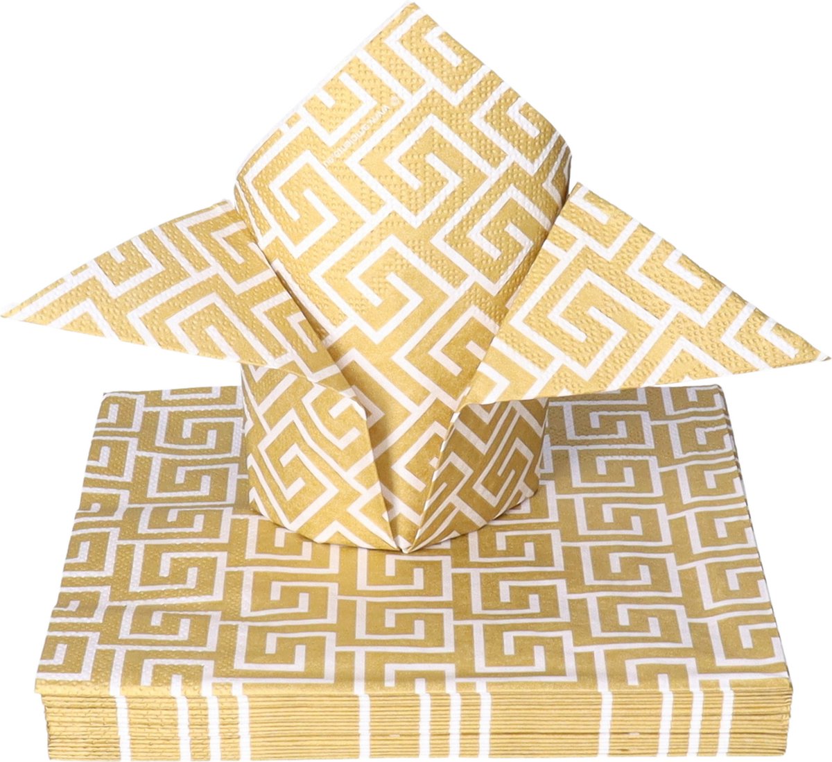 Ambiente Tafel diner servetten - Wit/goud patroon thema - 20x stuks - 33 x 33 cm