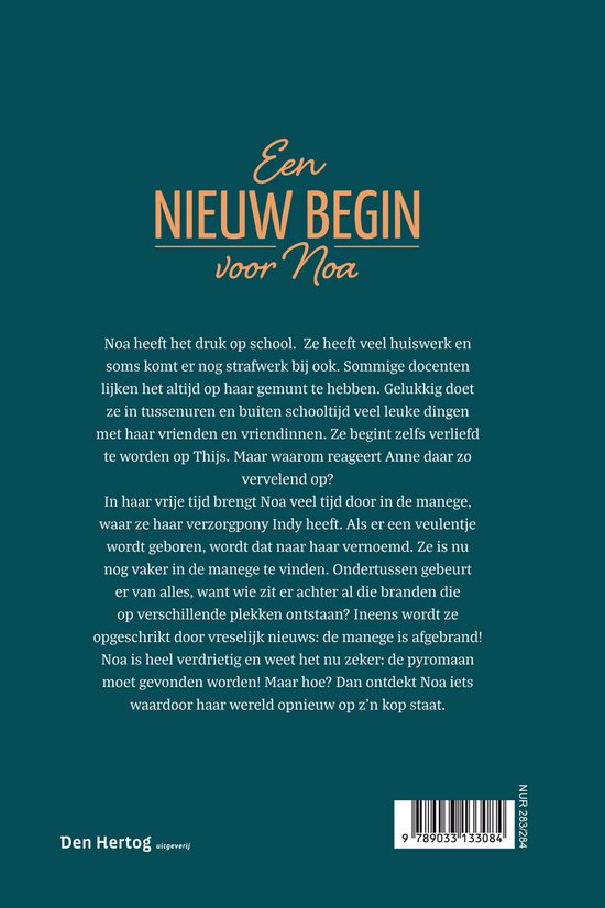 Boekcover met de titel Een nieuw begin voor Noa. Tekst: Den Hertog uitgeverij, ISBN 9789033133084.