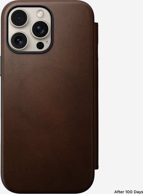 Coque Nomad adaptée à Apple iPhone 16 Pro Max | Folio en cuir moderne | Compatible avec MagSafe et le chargement sans fil | Book Case avec porte-cartes | Cuir véritable | Marron
