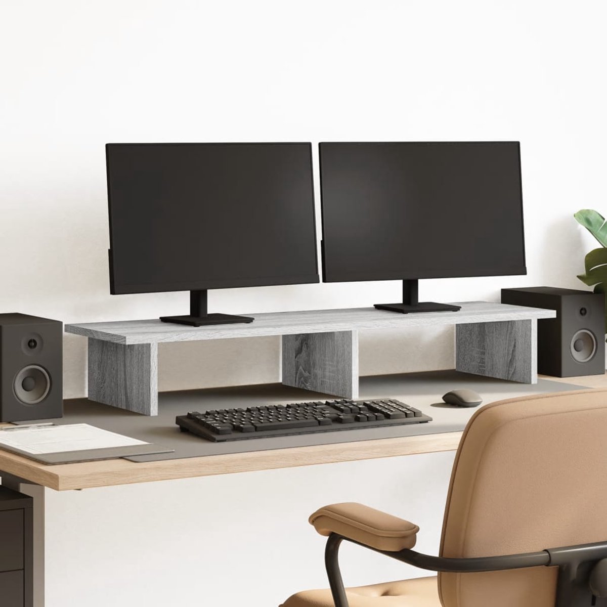 vidaXL - Monitorstandaard - 100x27x15 - cm - bewerkt - hout - grijs - sonoma - eiken
