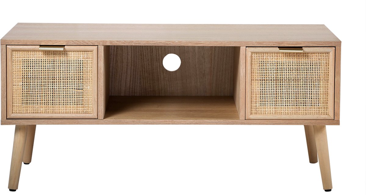CALICOSY - Tv standaard met 2 lades en rotan voorkant 100x42x45cm