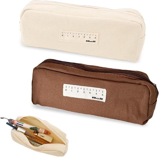 Sunshine smile Pennenetui, pennenetui voor tienermeisjes, etui pennen 3 vakken, grote capaciteit, briefpapier pouch pennen, etui voor meisjes en tieners, roze/wit