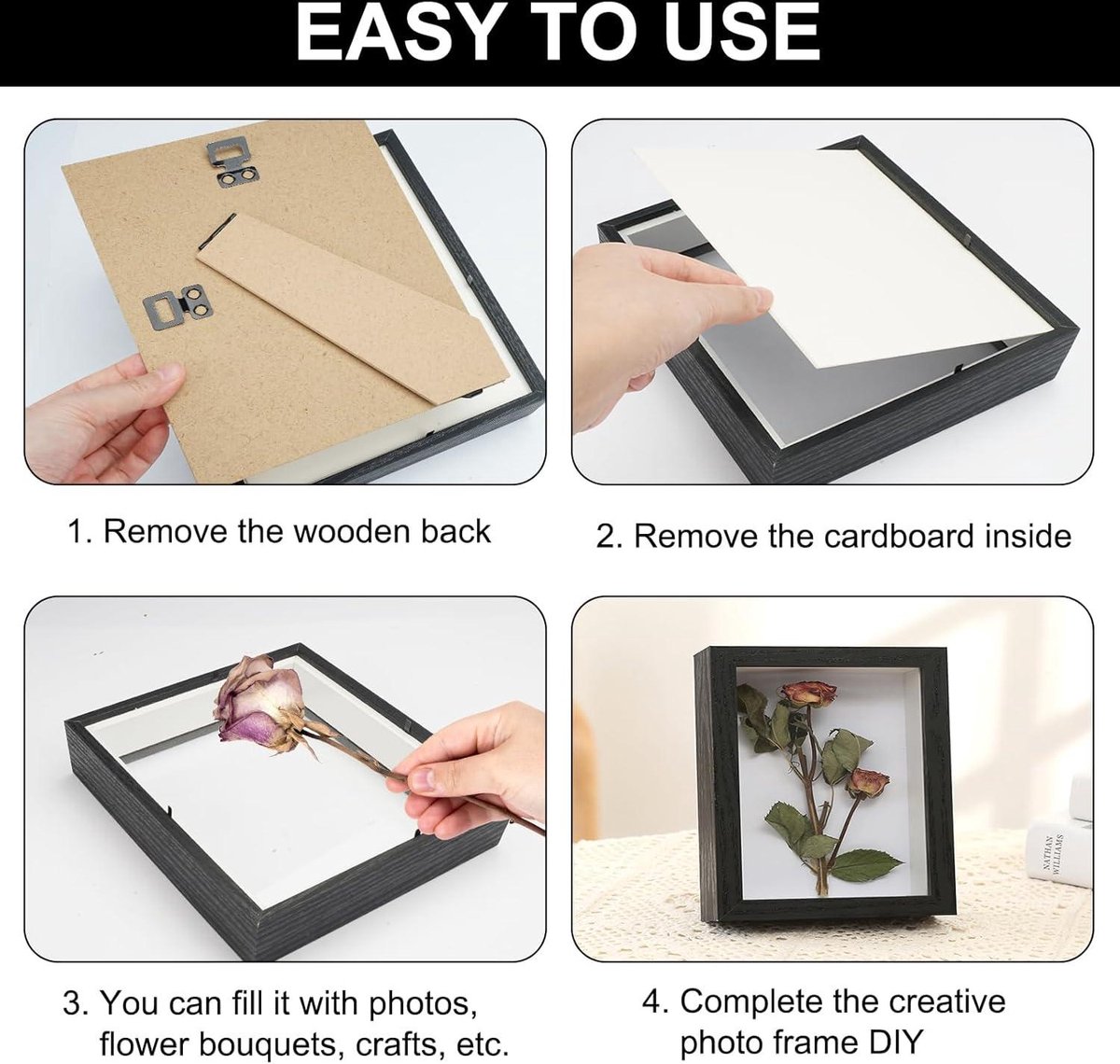 Cadre Photo 3D Profond Avec Fleurs Séchées Violettes Séchées