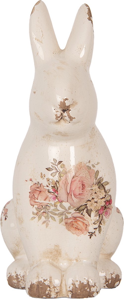 Clayre & Eef Decoratie Beeld Konijn 13x10x21 cm Beige Keramiek