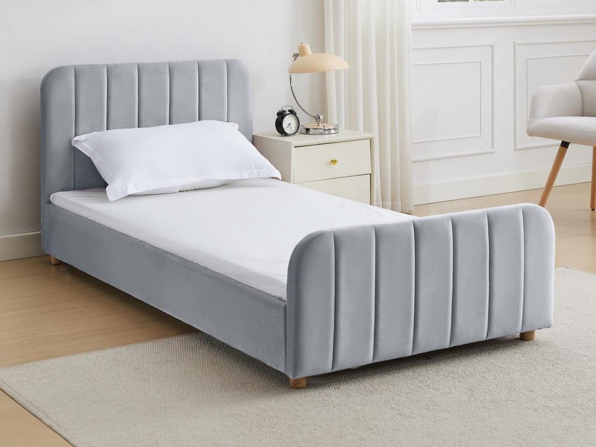 Vente-unique Bedframe fluweel grijs 90 x 190 cm