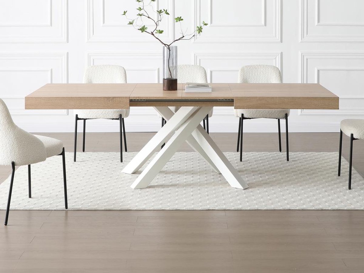 Vente-unique Uitschuifbare eettafel 6-10 personen in MDF en metaal - Houteffect en wit - CATONAV Natuurlijk licht