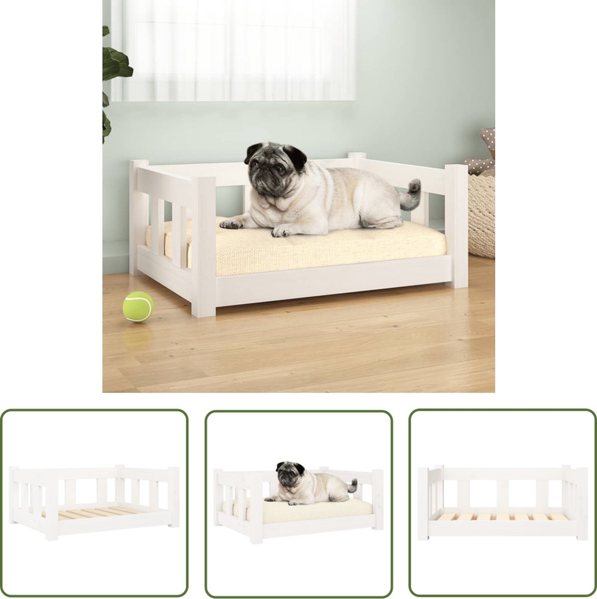 vidaXL Honden Bed – Hond Mand – Hondenmand 65,5×50,5×28 cm massief grenenhout wit – Houten Hondenmand – Granenhout Hondenmand – Luxe Hondenmand