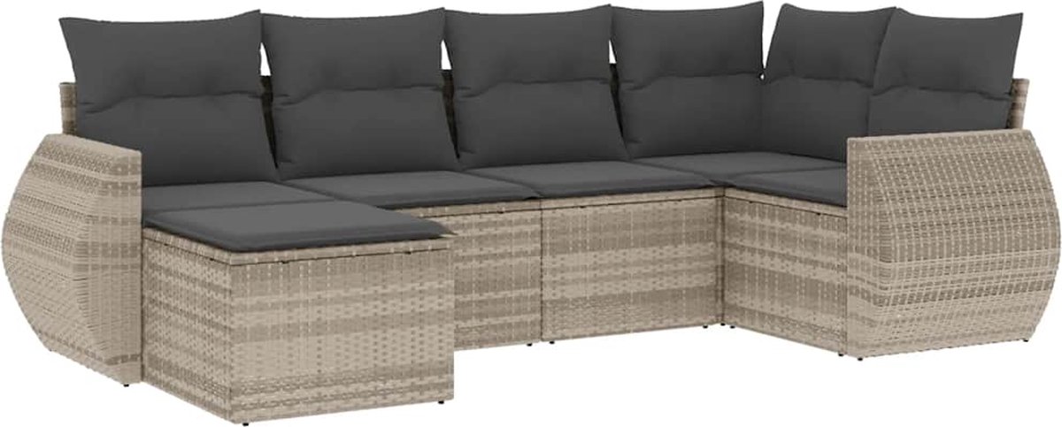 vidaXL 6-delige - Loungeset - met - kussens - poly - rattan - lichtgrijs