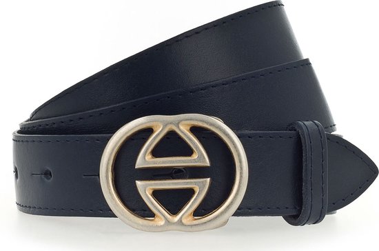 Vanzetti Cuir Ceinture Leather Buckel Belt W110 Marine Bleu marine