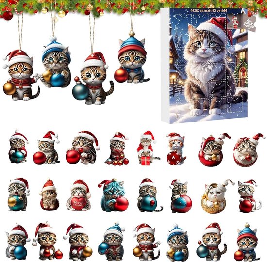 Zeeglas Kerstboom Adventskalender, Adventskalender 2025 met 24 miniatuur kerstboomversieringen, thema oceaan(A