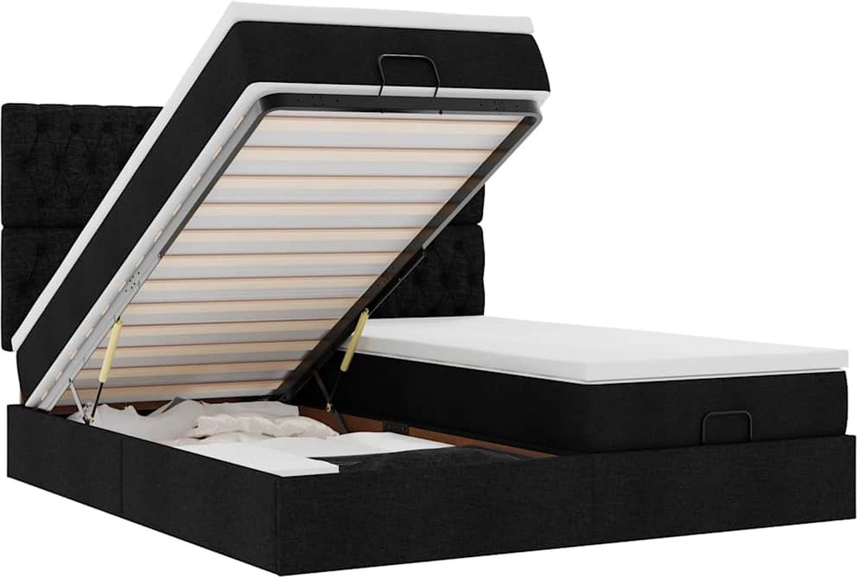 vidaXL - Ottoman - bed - met - matrassen - en - LED's - 160x200cm - stof - zwart