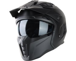 VINZ Kioto Street Fighter Helm met Zonnevizier | Jethelm met mondstuk | Scooterhelm & Motorhelm & Brommerhelm | ECE 22.06 goedgekeurd | Lichtgewicht 1450 gram | Inclusief Opbergzak | Mat Zwart - L