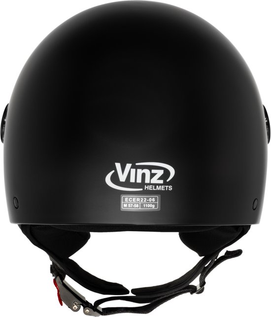 VINZ Duoro Casque Jet avec Visière / Casque de Scooter / Casque de Scooter Moustache - Zwart Mat