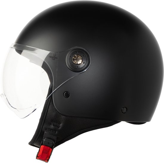VINZ Duoro Casque Jet avec Visière / Casque de Scooter / Casque de Scooter Moustache - Zwart Mat