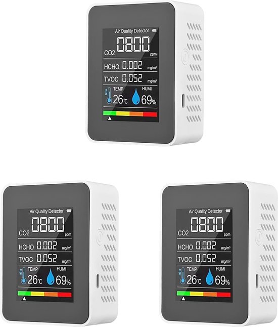 5-in-1 Luchtkwaliteitsmonitor - CO2, TVOC, HCHO, Temperatuur en Vochtigheid Meter